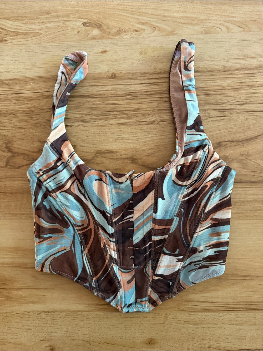 Corset Tank Top in Blue & Brown
